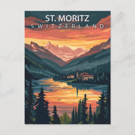 St. Moritz Switzerland Travel Alpine Winter Briefkaart (Voorkant)