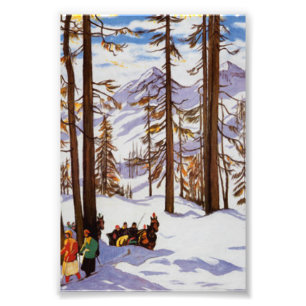 St. Moritz Vintage Skiers Alpine Elegance Kunst Foto Afdruk