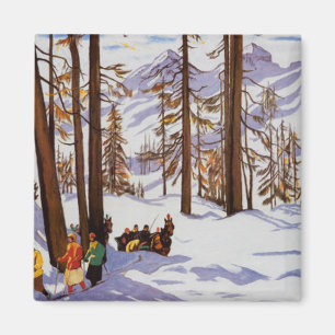 St. Moritz Vintage Skiers Alpine Elegance Kunst Magneet