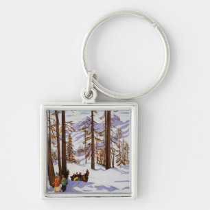 St. Moritz Vintage Skiers Alpine Elegance Kunst Sleutelhanger