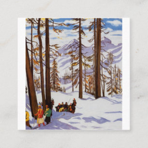 St. Moritz Vintage Skiers Alpine Elegance Kunst Vierkante Visitekaartje