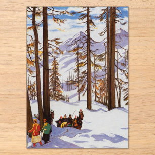 St. Moritz Vintage Skiers Alpine Elegantie Kunst Acryl Uitnodigingen
