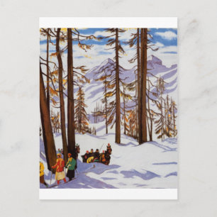 St. Moritz Vintage Skiërs Alpine Elegantie Kunst Briefkaart