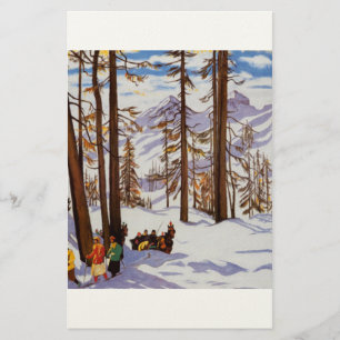 St. Moritz Vintage Skiërs Alpine Elegantie Kunst Briefpapier