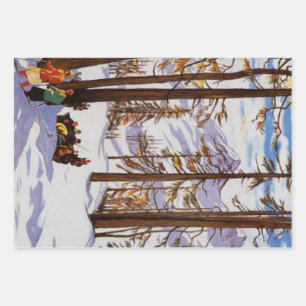 St. Moritz Vintage Skiers Alpine Elegantie Kunst Inpakpapier Vel
