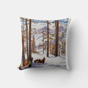 St. Moritz Vintage Skiers Alpine Elegantie Kunst Kussen