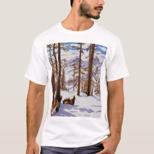 St. Moritz Vintage Skiers Alpine Elegantie Kunst T-shirt