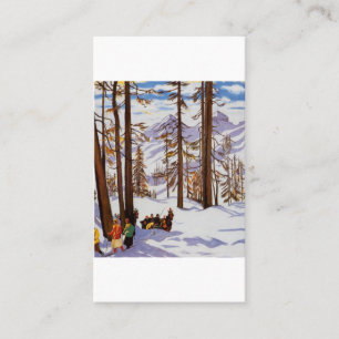 St. Moritz Vintage Skiers Alpine Elegantie Kunst Visitekaartje