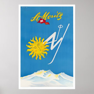 St. Moritz Zwitserland Vintage Skiposter - Ingelij Poster