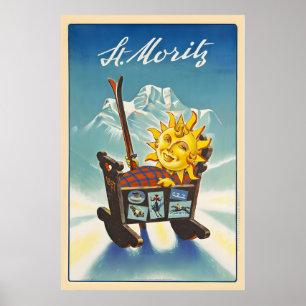 St. Moritz Zwitserland Vintage Skiposter - Ingelij Poster