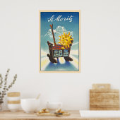 St. Moritz Zwitserland Vintage Skiposter - Ingelij Poster (Keuken)