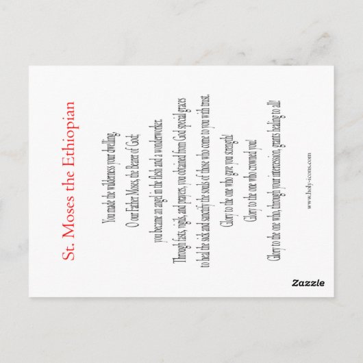 St. Moses the Ethiopian Prayer Card Briefkaart (Achterkant)