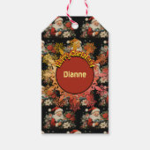 St Nicholas Christmas Poinsettia Bloemen Zwart Cadeaulabel (Voorkant)