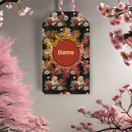 St Nicholas Christmas Poinsettia Bloemen Zwart Cadeaulabel