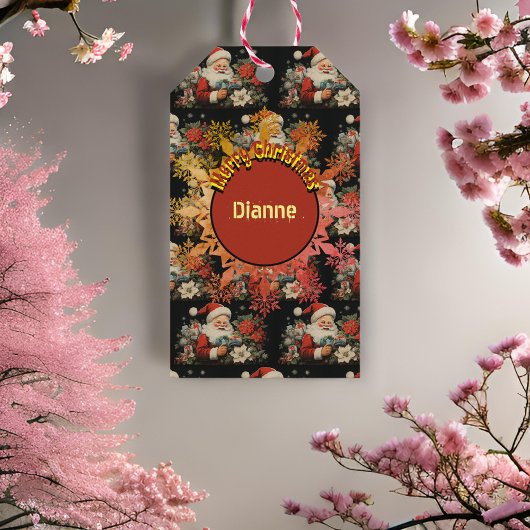 St Nicholas Christmas Poinsettia Bloemen Zwart Cadeaulabel