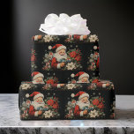 St Nicholas Christmas Poinsettia Bloemen Zwart Cadeaupapier<br><div class="desc">St Nicholas Christmas Poinsettia Bloemen Black Wrapping Paper Een donkere zwarte achtergrond gevuld met St Nicholas met kerstpunsettia bloemen</div>