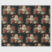 St Nicholas Christmas Poinsettia Bloemen Zwart Cadeaupapier (Vlak)