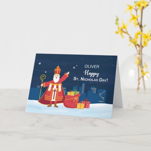 St. Nicholas Day Aangepaste naam gevuld met vreugd Kaart (Gele Bloem)