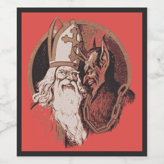 St Nicholas en Krampus Wijnlabel Wijn Etiket (Enkel label)