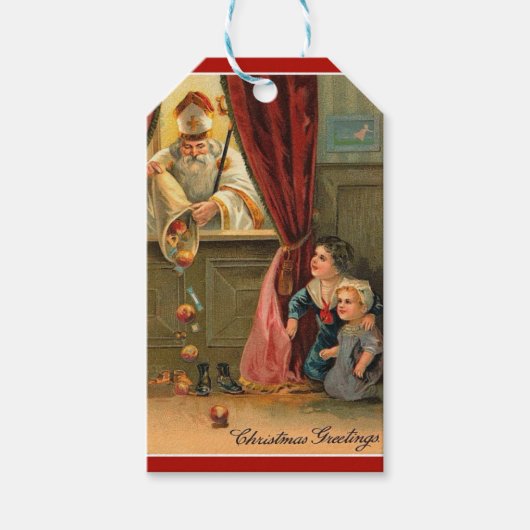 St. Nicholas Kinderen Fruit Speelgoed Feest Kerstm Cadeaulabel (Voorkant)
