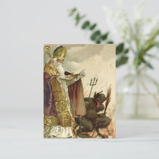 St Nicholas Krampus Pitchfork Priester Briefkaart (Staand voorkant)