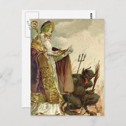 St Nicholas Krampus Pitchfork Priester Briefkaart (Voorkant / Achterkant)