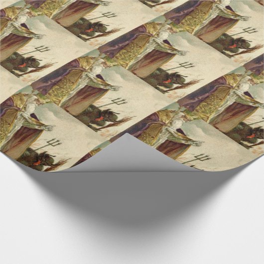 St Nicholas Krampus Pitchfork Priester Cadeaupapier (Hoek)