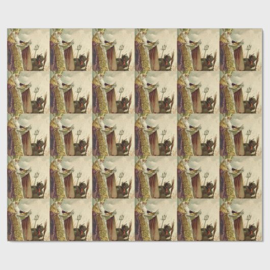 St Nicholas Krampus Pitchfork Priester Cadeaupapier (Vlak)