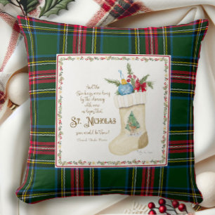 St. Nicholas Santa Christmas Stocking Tartan Plaid Kussen