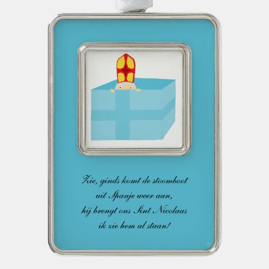 St. Nicholas Sinterklaas Kinder kunst Grappig Scha Verzilverd Omlijst Ornament (Voorkant)