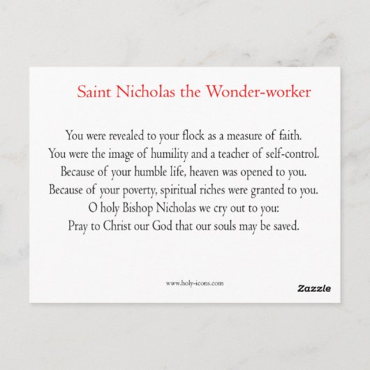 St. Nicholas the Wonder-Worker Prayer Card Briefkaart (Achterkant)