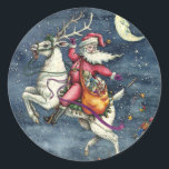 ST. NICK, FLYWITTE REINDEER, CHRISTMAS MAGIC RONDE STICKER<br><div class="desc">KIJK OP IN DE SKY,  OUDE ST. NICK KAN NORM ZIJN.  STICKERS VAN DE STICKERS VAN DE STIJL VAN DE STIJL *Pas aan ... .Zoek overeenkomende items Susan Brack-Design</div>