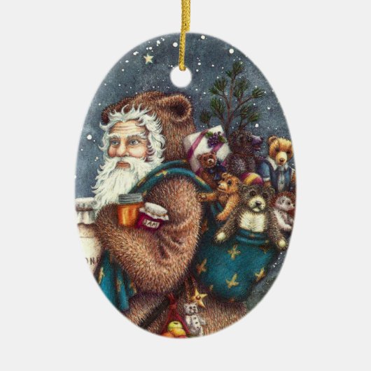 ST. NICK IN TEDDY BEAR SUIT, CHRISTMAS TEDDIES KERAMISCH ORNAMENT (Voorkant)