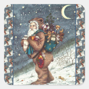 ST. NICK IN TEDDY BEAR SUIT, CHRISTMAS TEDDIES VIERKANTE STICKER