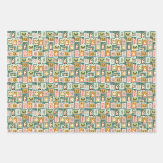 St. Nick, sneeuwpoppen, winterhuizen en postzegels Inpakpapier Vel (Voorkant 3)