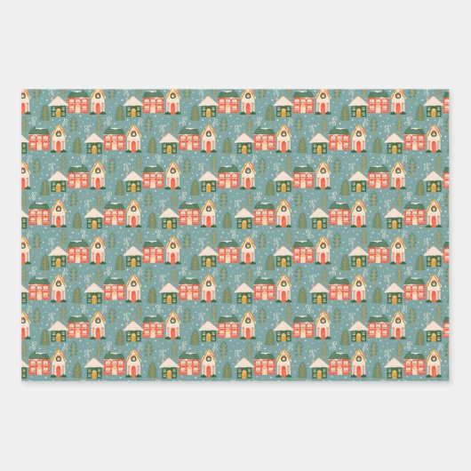 St. Nick, sneeuwpoppen, winterhuizen en postzegels Inpakpapier Vel (Voorkant 2)