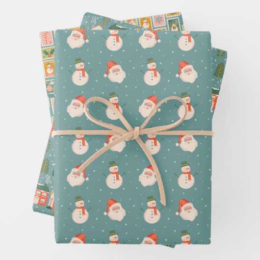 St. Nick, sneeuwpoppen, winterhuizen en postzegels Inpakpapier Vel (In situ)