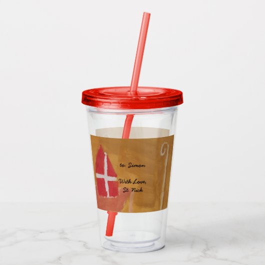 St. Nick St. Nicholas Sinterklaas Miter Waterverf Acryl Drinkbeker (Achterkant)