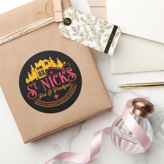 ST-NICKS BED & BREAKFAST grappige kerst Ronde Sticker (Geschenken)