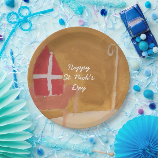 St. Nick's Day Sinterklaas Funny Waterverf Miter Papieren Bordje (Feest)