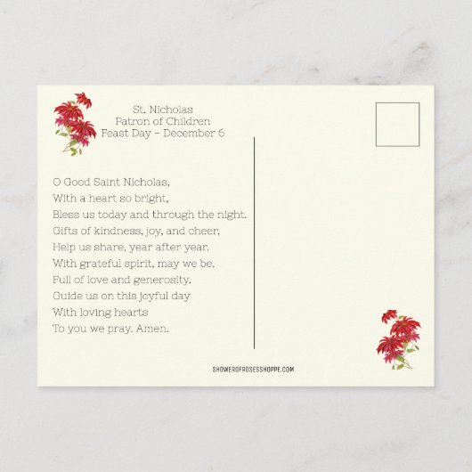  St. Nicolaas Gebed voor Feestdag Briefkaart (Achterkant)