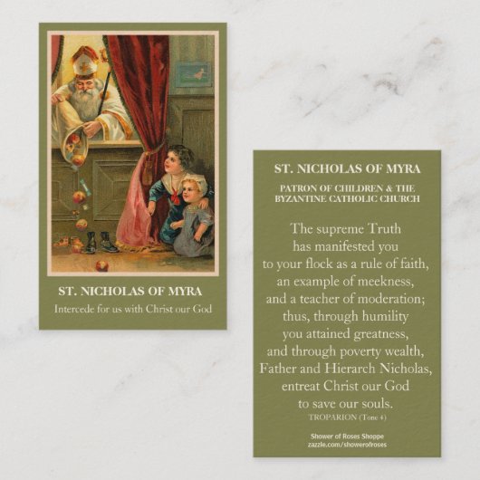 ST. NICOLAAS VAN MYRA BIDT HEILIGE KAARTEN VISITEKAARTJE (Voorkant / Achterkant)