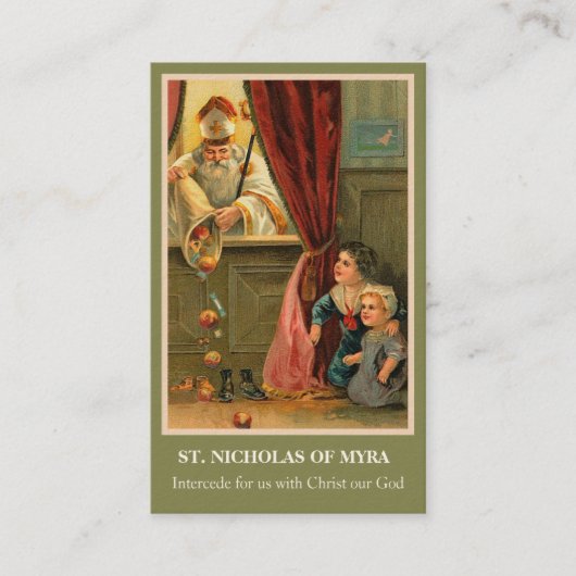 ST. NICOLAAS VAN MYRA BIDT HEILIGE KAARTEN VISITEKAARTJE (Voorkant)