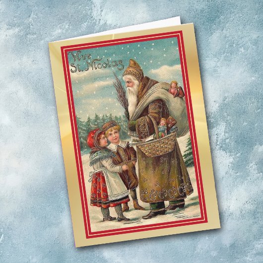 St Nicolas met kinderen Kerst Kaart