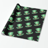 St. Paddy's Day Green Top Hat Pattern op Black Cadeaupapier (Uitgerold)