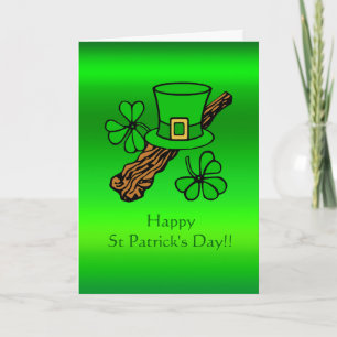 St. Paddy's Day top hat, shamrock and shillelagh Kaart