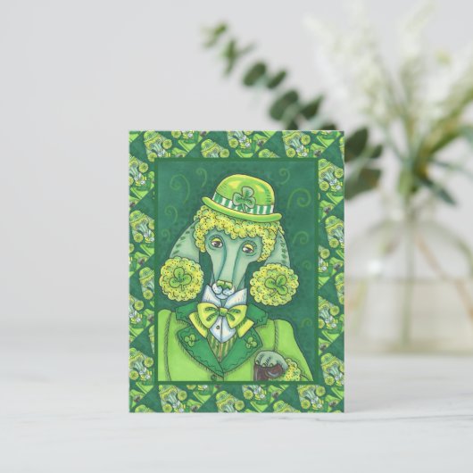 ST. PADDY'S IRISH GROENE FRANSE POODLE, LUCKY DOG FEESTDAGENKAART (Staand voorkant)