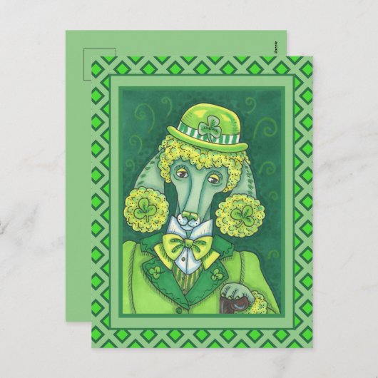 ST. PADDY'S IRISH GROENE FRANSE POODLE, LUCKY DOG FEESTDAGENKAART (Voorkant / Achterkant)