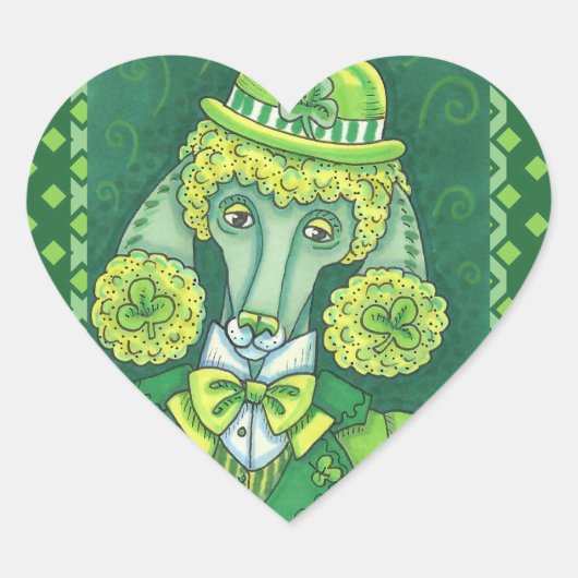 ST. PADDY'S IRISH GROENE FRANSE POODLE, LUCKY DOG HART STICKER (Voorkant)