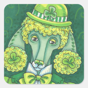 ST. PADDY'S IRISH GROENE FRANSE POODLE, LUCKY DOG VIERKANTE STICKER